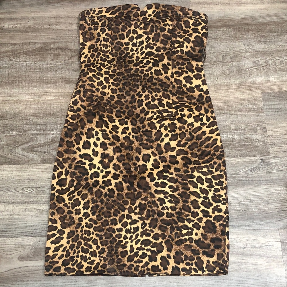Costa Blanca Strapless Leopard Print Dress - Brown/Black